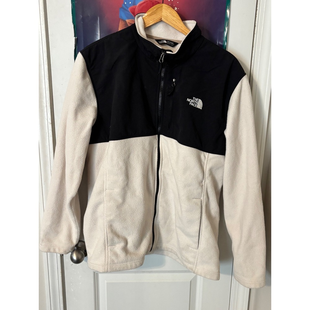 The North Face Mens Full Zip Fleece Jacket Cream Black Colorblock Size Medium